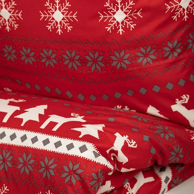 Комплект постільної білизни Homla Renna Підковдра 160 x 200 см + 2 наволочки на подушки 70 x 80 см зі святковим візерунком червоний (5902869942048) - зображення 4