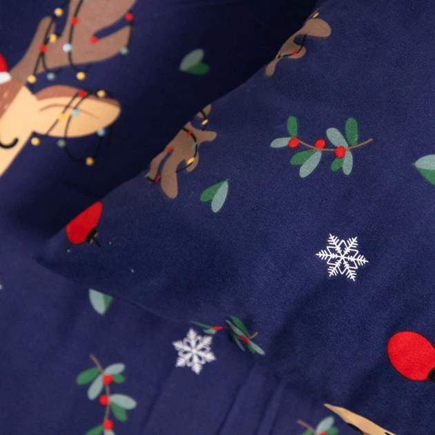 Komplet pościeli Homla Rudolph Poszewka na kołdrę 160 x 200 cm + 2 poszewki na poduszki 70 x 80 cm ze świątecznym wzorem Niebieski (5904183858517) - obraz 3