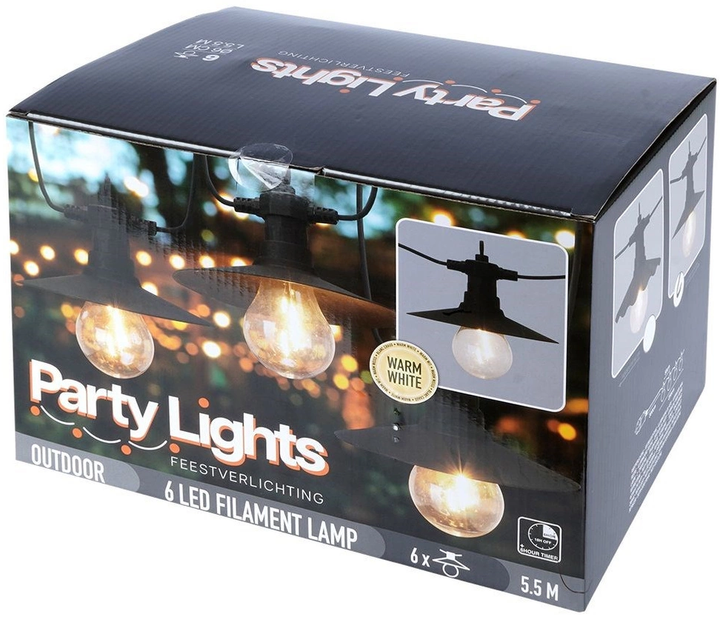 Гірлянда садова Vilde 339380-W2 лампи з абажуром LED 5.5 м Тепла Біла (5904316457242) - зображення 1