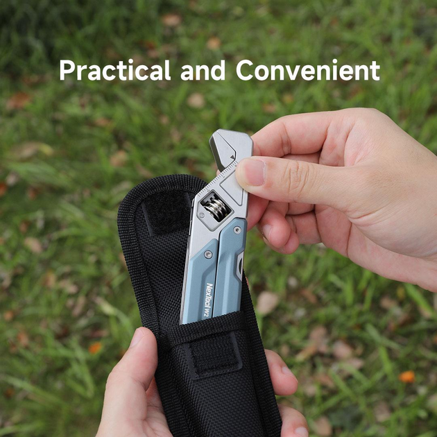 Мультитул Xiaomi NexTool Light Wrench W2 NE20293 універсальний EDC мультиінструмент 18 функцій з розвідним гайковим ключем плоскогубцями кусачками ножем напилком викрутками з набором біт у чохлі нержавіюча сталь, Blue - зображення 4