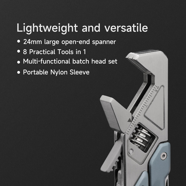 Мультитул Xiaomi NexTool Light Wrench W2 NE20293 універсальний EDC мультиінструмент 18 функцій з розвідним гайковим ключем плоскогубцями кусачками ножем напилком викрутками з набором біт у чохлі нержавіюча сталь, Blue - зображення 9