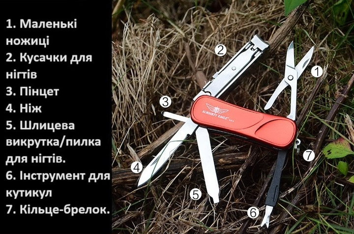 Мультитул маникюрный Almighty Eagle 7 инструментов Red + Кейс - изображение 5