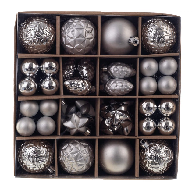 Komplet bombek na choinkę Kadax Pons Mix 7-3 cm 60 szt Srebrny K11248 (5906638309391) - obraz 1