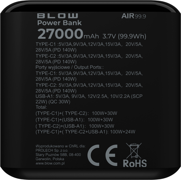 Powerbank Blow AIR99.9 27000mAh 140W Black (5900804146704) - obraz 7