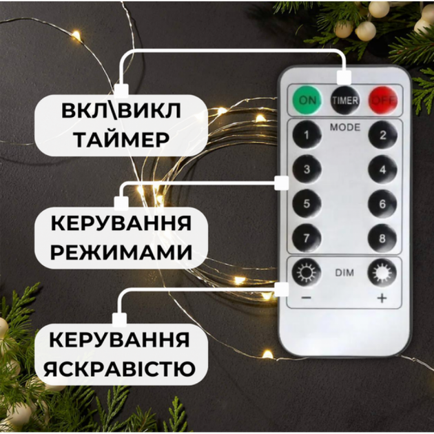 Светодиодная гирлянда Роса 50 метров теплый свет от USB 500 LED 8 режимов с пультом - изображение 6