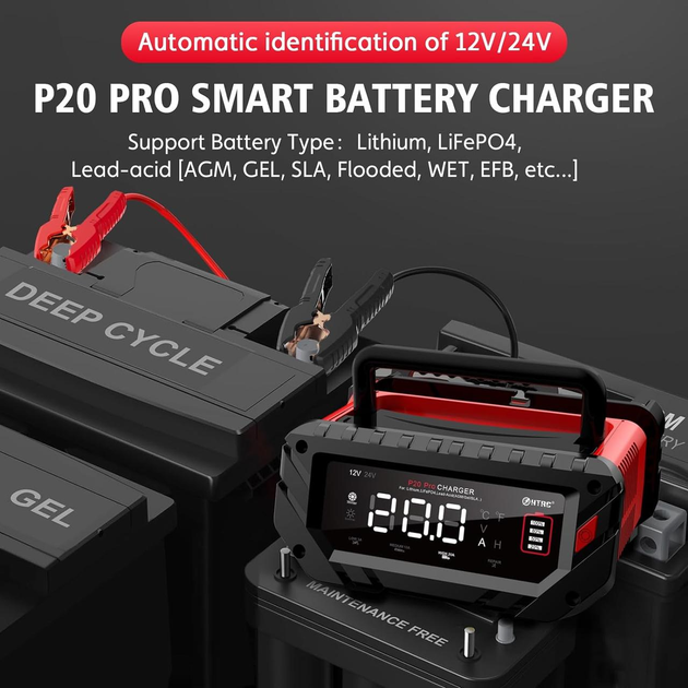 Автоматическое автомобильное зарядное устройство HTRC P20 pro Импульсное, функция ремонта Repair, десульфатор 12V 20A-24V 10A LiFePO4, AGM, GEL, EFB, WET (19527) - изображение 3