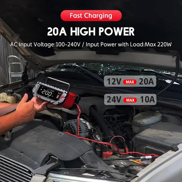 Автоматическое автомобильное зарядное устройство HTRC P20 pro Импульсное, функция ремонта Repair, десульфатор 12V 20A-24V 10A LiFePO4, AGM, GEL, EFB, WET (19527) - изображение 6