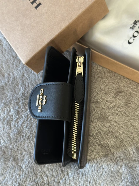 Женский кожаный кошелек Coach Medium Corner Zip Signature Wallet Brown Black - изображение 4