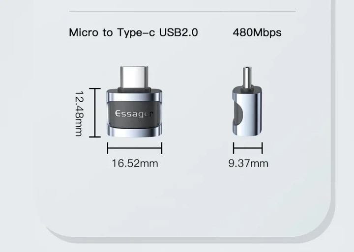 Переходник Essager Type C male to micro USB female (EZJMC-XL01) - Фото 4 Переходник Essager Type C male to micro USB female (EZJMC-XL01) - изображение 4
