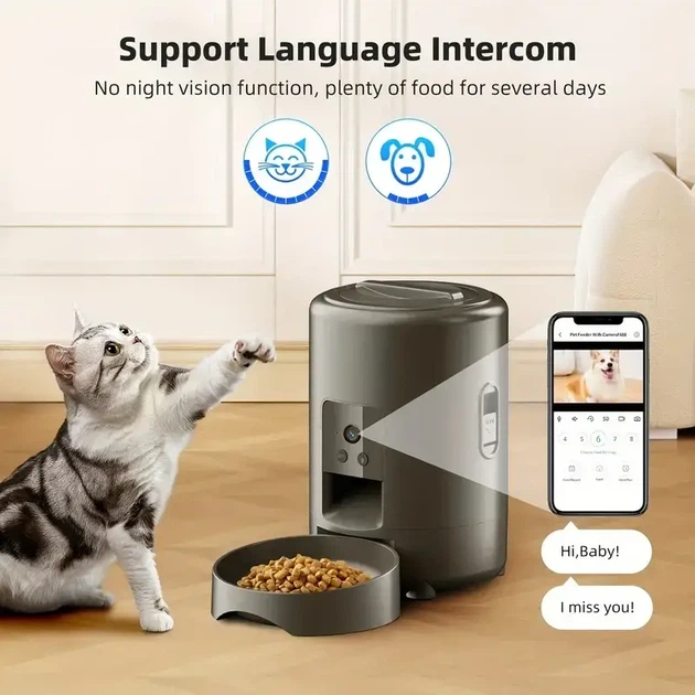 Smart WiFi Автоматична годівниця для котів 2L з відеокамерою, USB/батареї, чорна - Фото 4 Smart WiFi Автоматична годівниця для котів 2L з відеокамерою, USB/батареї, чорна - зображення 4