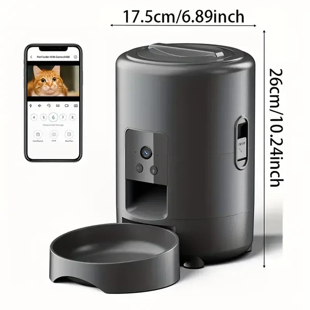 Smart WiFi Автоматична годівниця для котів 2L з відеокамерою, USB/батареї, чорна - Фото 5 Smart WiFi Автоматична годівниця для котів 2L з відеокамерою, USB/батареї, чорна - зображення 5