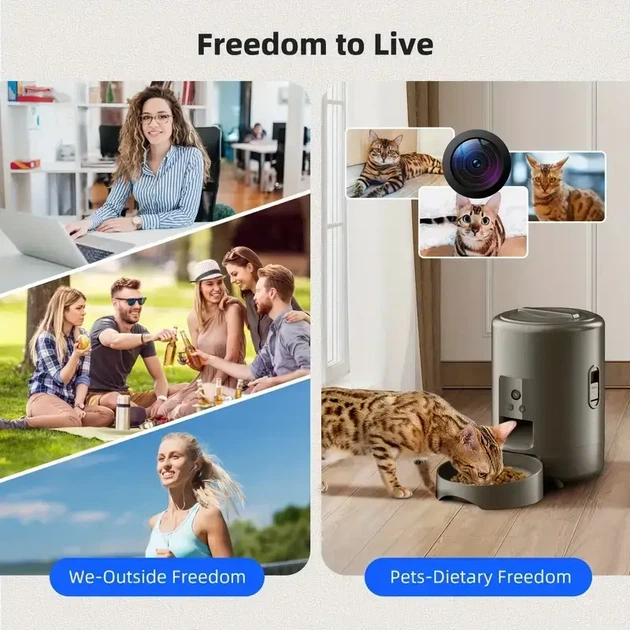 Smart WiFi Автоматична годівниця для котів 2L з відеокамерою, USB/батареї, чорна - Фото 6 Smart WiFi Автоматична годівниця для котів 2L з відеокамерою, USB/батареї, чорна - зображення 6