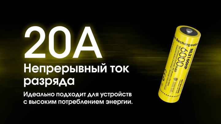 Аккумулятор Nitecore 21700 NL2160HP 6000mAh Li-Ion 3.6V Желтый (2464808195) - Фото 4 Аккумулятор Nitecore 21700 NL2160HP 6000mAh Li-Ion 3.6V Желтый (2464808195) - изображение 4