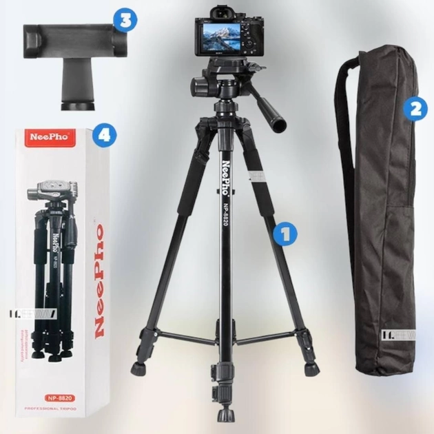 Штатив тренога NeePho pro version NP-8820 черный для фотоаппарата видеокамеры и телефона с поворотной головкой и чехлом (IS-OP_22-G) - изображение 3