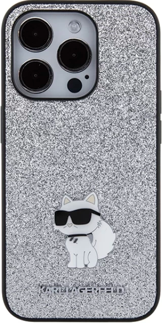 Etui Karl Lagerfeld Fixed Glitter Choupette Logo Metal Pin do Apple iPhone 15 Pro Max Silver (KLHCP15XGCNPSG) - obraz 2
