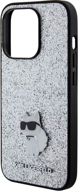 Etui Karl Lagerfeld Fixed Glitter Choupette Logo Metal Pin do Apple iPhone 15 Pro Max Silver (KLHCP15XGCNPSG) - obraz 4
