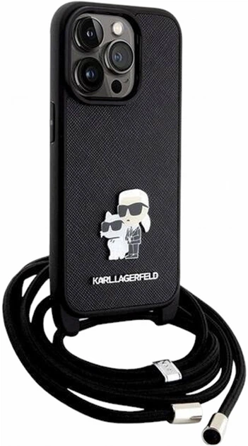 Etui CG Mobile Karl Lagerfeld Crossbody Saffiano Metal Pin Karl&Choupette do Apple iPhone 15 Pro Max Czarny (KLHCP15XSAKCPSK) - obraz 2