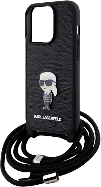 Etui Karl Lagerfeld Crossbody Saffiano Monogram Metal Pin Karl & Choupette do Apple iPhone 15 Pro Czarny (KLHCP15LSASKNPSK) - obraz 4