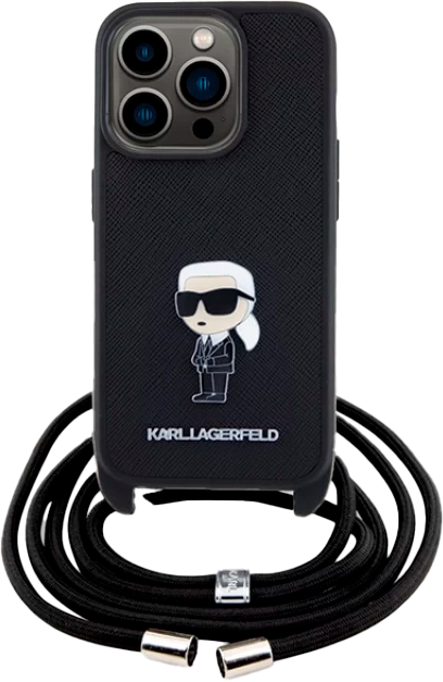 Etui Karl Lagerfeld Crossbody Saffiano Monogram Metal Pin Karl & Choupette do Apple iPhone 15 Pro Max  Black (KLHCP15XSASKNPSK) - obraz 2