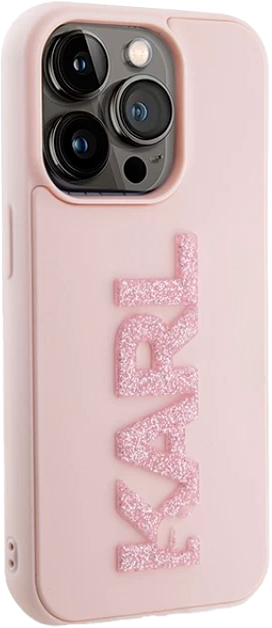 Etui Karl Lagerfeld 3D Rubber Glitter Logo do Apple iPhone 15 Pro Max Pink (KLHCP15X3DMBKCP) - obraz 3
