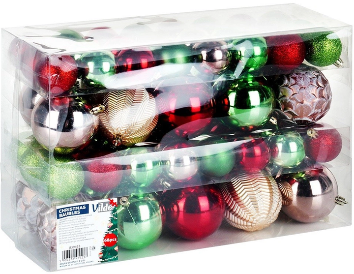 Набір ялинкових кульок Vilde 839433 ударостійкі 5 / 8 см 68 шт (5904316479237) - зображення 1