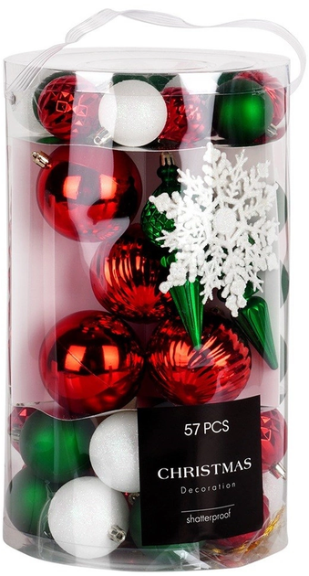Набір ялинкових кульок Vilde 839482 ударостійкі 5 / 6 / 8 / 10 / 12 см 57 шт (8721037248006) - зображення 1