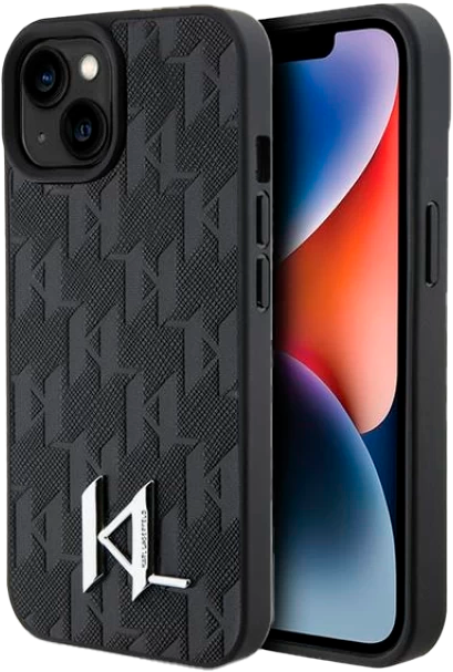 Etui Karl Lagerfeld Leather Monogram Hot Stamp Metal Logo do Apple iPhone 15/14/13  Black (KLHCP15SPKLPKLK) - obraz 1