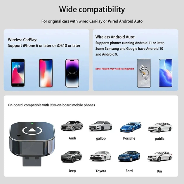 Автомобильный беспроводной адаптер XUDA 2 в 1 CarPlay Android Auto AI Smart Box - изображение 5