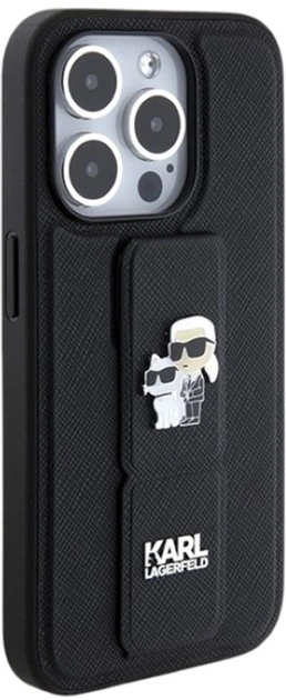 Etui Karl Lagerfeld Gripstand Saffiano Karl&Choupette Pin do Apple iPhone 14 Pro Black (KLHCP14LGSAKCPK) - obraz 4
