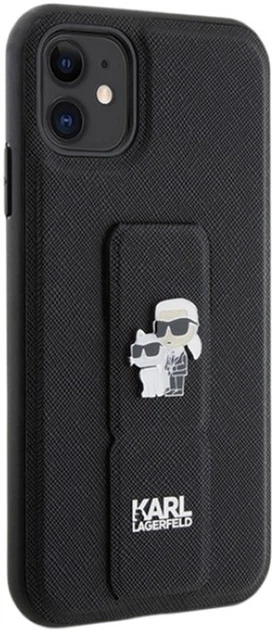 Etui Karl Lagerfeld Gripstand Saffiano Karl&Choupette Pin do Apple iPhone 11/Xr Black (KLHCN61GSAKCPK) - obraz 4