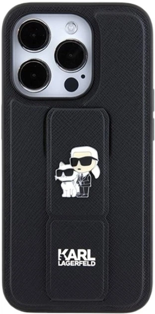 Etui Karl Lagerfeld Gripstand Saffiano Karl&Choupette Pin do Apple iPhone 13/13 Pro Black (KLHCP13LGSAKCPK) - obraz 3