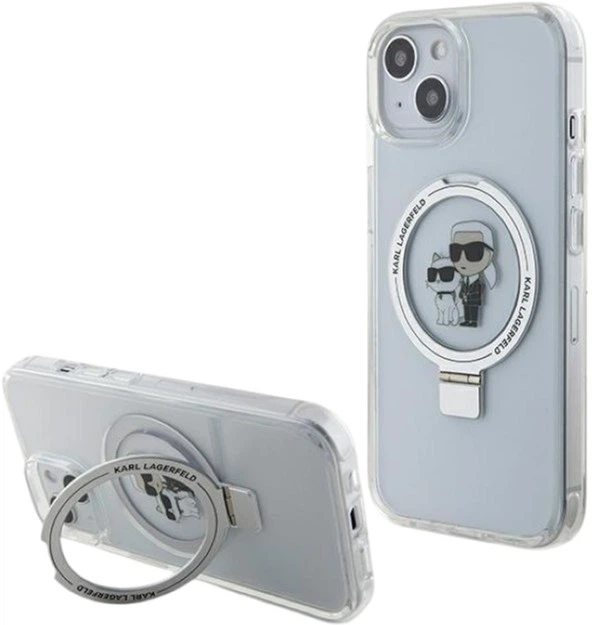 Etui Karl Lagerfeld Ring Stand Karl&Choupettte MagSafe do Apple iPhone 15 Plus/14 Plus White (KLHMP15MHMRSKCH) - obraz 1