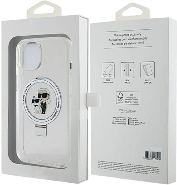 Etui Karl Lagerfeld Ring Stand Karl&Choupettte MagSafe do Apple iPhone 15 Plus/14 Plus White (KLHMP15MHMRSKCH) - obraz 8