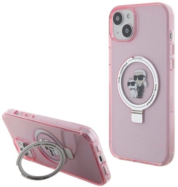 Etui Karl Lagerfeld Ring Stand Karl&Choupettte MagSafe do Apple iPhone 15/14/13 Pink (KLHMP15SHMRSKCP) - obraz 1