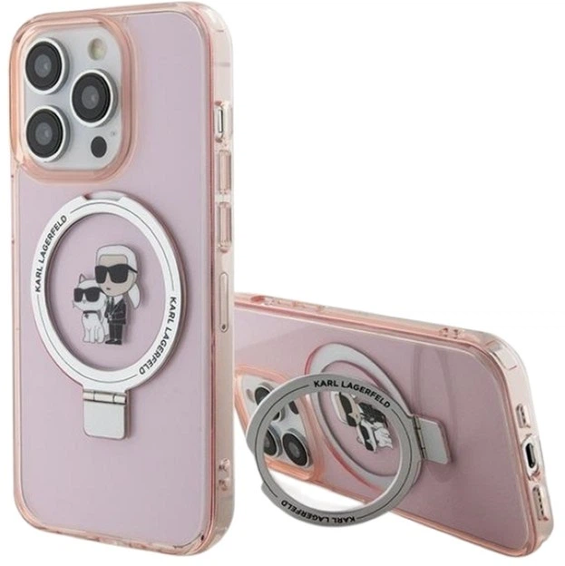 Etui Karl Lagerfeld Ring Stand Karl&Choupettte MagSafe do Apple iPhone 15 Pro Max Pink (KLHMP15XHMRSKCP) - obraz 1