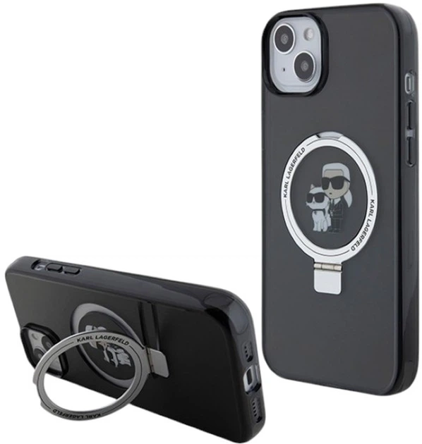 Etui Karl Lagerfeld Ring Stand Karl&Choupettte MagSafe do Apple iPhone 15/14/13 Black (KLHMP15SHMRSKCK) - obraz 1
