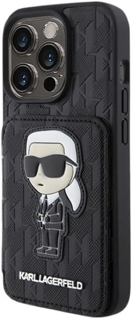 Etui Karl Lagerfeld Saffiano Cardslots and Stand Monogram Ikonik Patch do Apple iPhone 15 Pro Black (KLHCP15LSAKKNSCK) - obraz 2