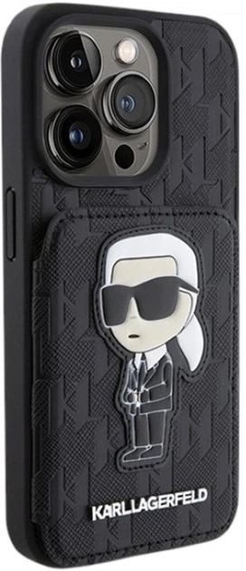 Etui Karl Lagerfeld Saffiano Cardslots and Stand Monogram Ikonik Patch do Apple iPhone 15 Pro Black (KLHCP15LSAKKNSCK) - obraz 4