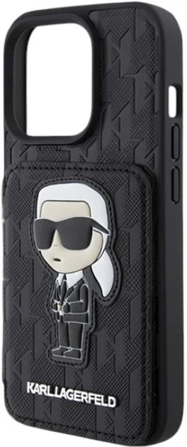 Панель Karl Lagerfeld Saffiano Cardslots and Stand Monogram Ikonik Patch для Apple iPhone 15 Pro Max Black (KLHCP15XSAKKNSCK) - зображення 6
