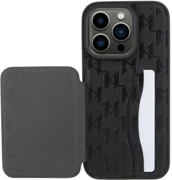 Панель Karl Lagerfeld Saffiano Cardslots and Stand Monogram Ikonik Patch для Apple iPhone 15 Pro Max Black (KLHCP15XSAKKNSCK) - зображення 8