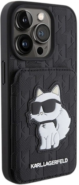 Панель Karl Lagerfeld Saffiano Cardslots and Stand Monogram Choupette для Apple iPhone 15 Pro Black (KLHCP15LSAKCNSCK) - зображення 4