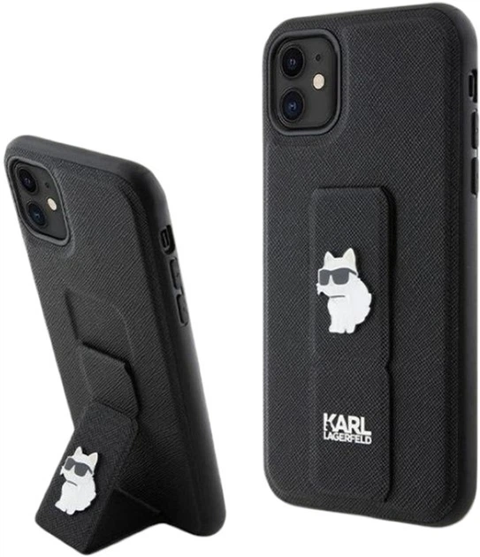 Etui Karl Lagerfeld Gripstand Saffiano Choupette Pin do Apple iPhone 11/Xr Black (KLHCN61GSACHPK) - obraz 1