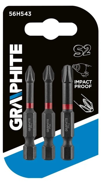 Біти GRAPHITE, набір 3шт, 1/4", ударні, PH, 50мм, сталь S2 (00124166) - изображение 2