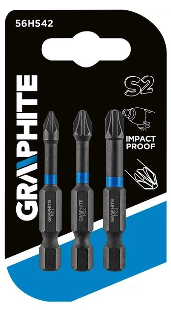 Біти GRAPHITE, набір 3шт, 1/4", ударні, PZ, 50мм, сталь S2 (00124165) - изображение 2