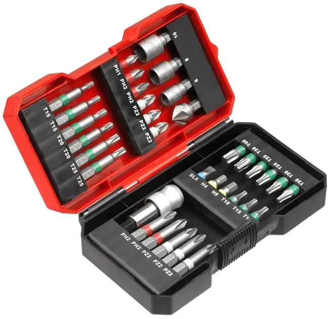 Біти Einhell KWB, набір 34шт, 1/4", бітотримач, торцеві головки 3шт, зенківка, SL,PH,PZ,H,T, кейс (00124035) - Фото 5 Біти Einhell KWB, набір 34шт, 1/4", бітотримач, торцеві головки 3шт, зенківка, SL,PH,PZ,H,T, кейс (00124035) - изображение 5