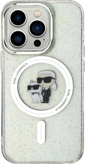 Etui Karl Lagerfeld Karl&Choupette Glitter MagSafe do Apple iPhone 15 Pro Transparent (KLHMP15LHGKCNOT) - obraz 3