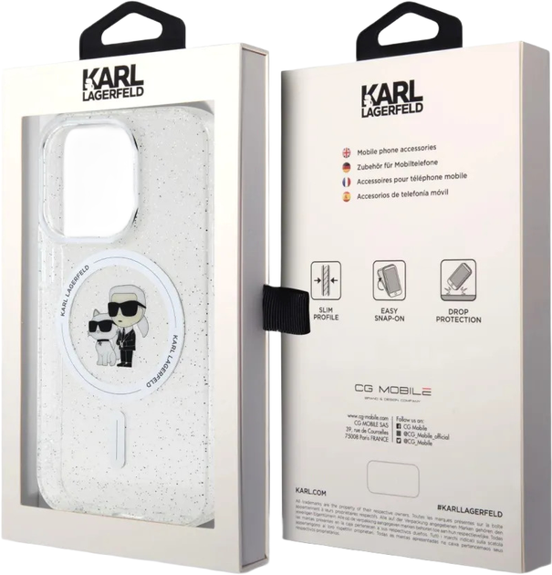Etui Karl Lagerfeld Karl&Choupette Glitter MagSafe do Apple iPhone 15 Pro Transparent (KLHMP15LHGKCNOT) - obraz 5