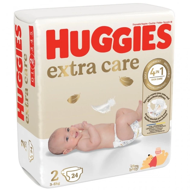Подгузники Huggies Extra Care Size Размер 2 (3-6 кг) 24 шт (5029053550275) (7593) - Фото 2 Подгузники Huggies Extra Care Size Размер 2 (3-6 кг) 24 шт (5029053550275) (7593) - изображение 2