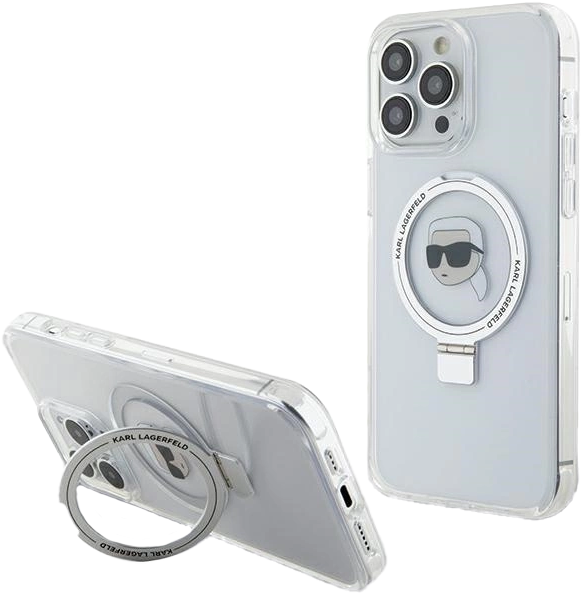 Панель Karl Lagerfeld Ring Stand Karl Head MagSafe для Apple iPhone 15 Pro Max White (KLHMP15XHMRSKHH) - зображення 1