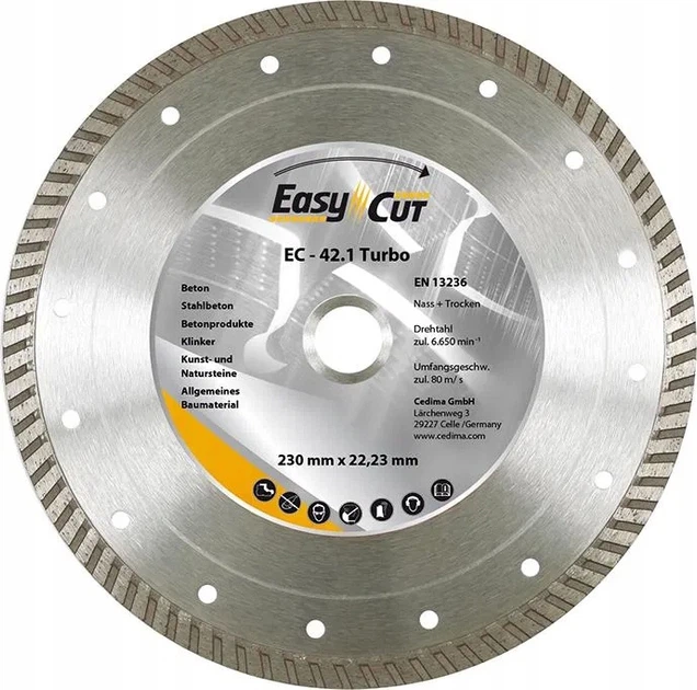 Tarcza diamentowa Cedima Cutting Blade EC-42.1 Turbo 230 x 2.6 x 22.23 mm (4023138128138) - obraz 1